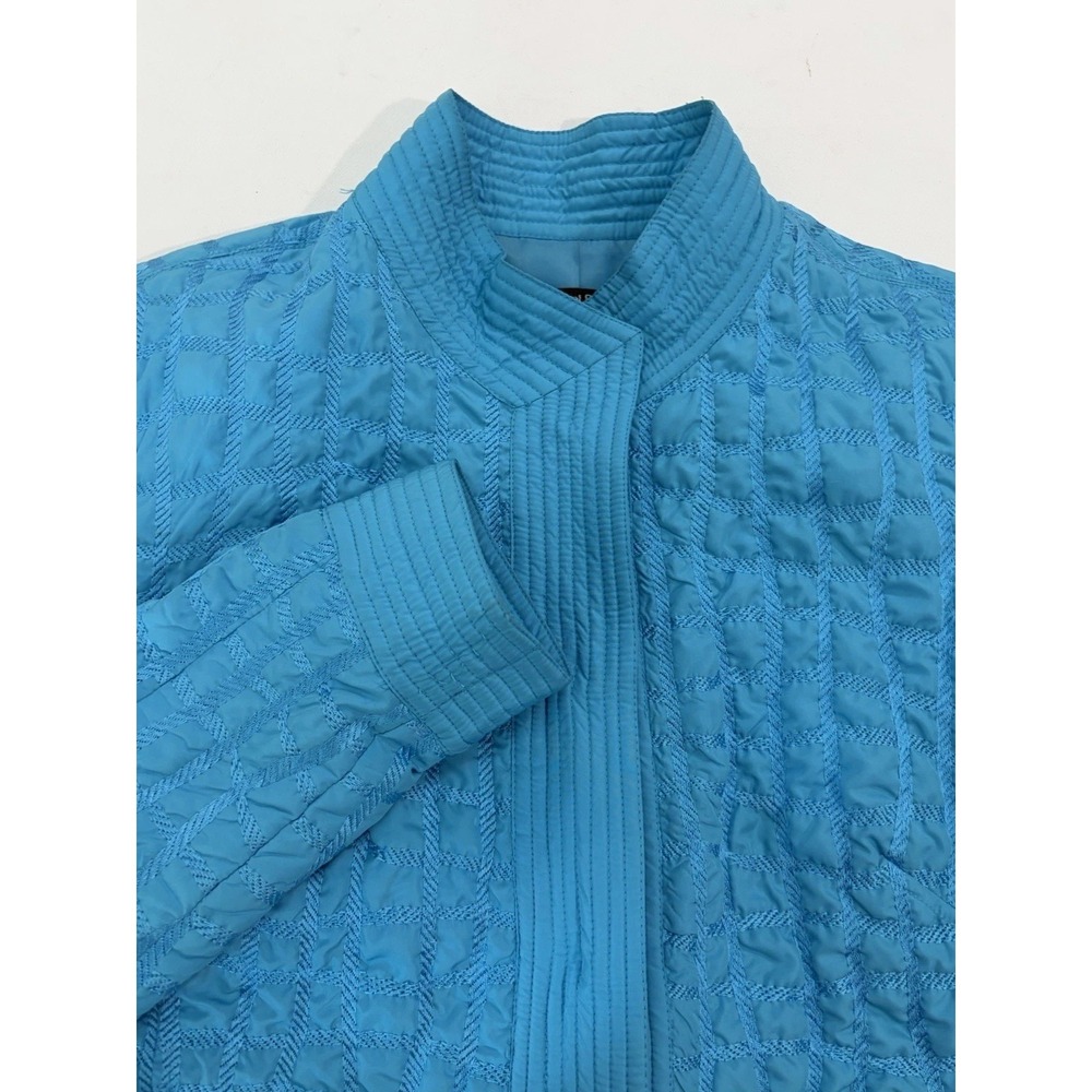 Samuel Dong Womens Quilted Jacket Size S Blue Artsy Eclectic Statement Zip Up